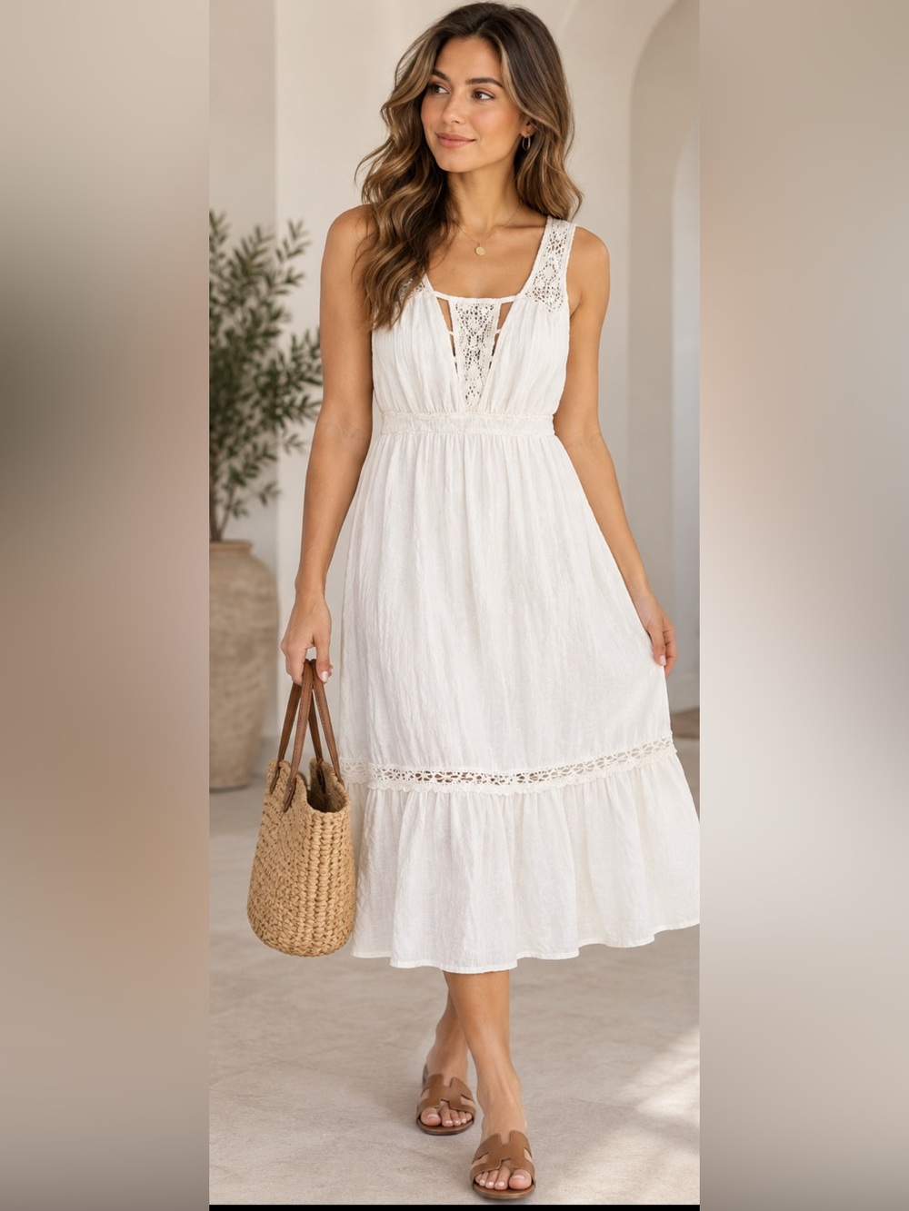 Urban Outfitters White Crochet-Trim Maxi Sundress